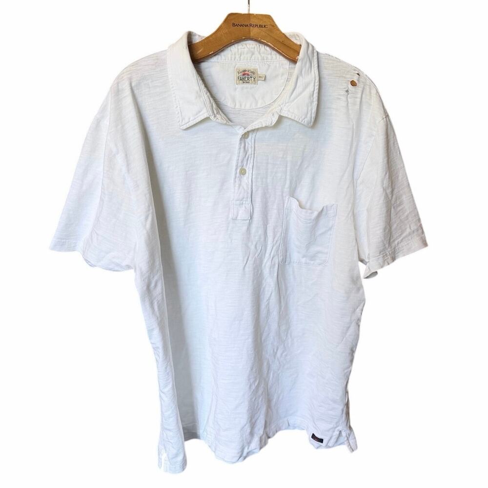 Faherty white collared distressed polo shirt 100% cotton made in Peru XXL men’s